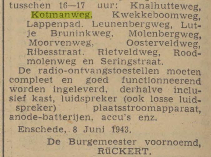 Kotmanweg inlevering radiotoestellen krantenbericht Tubantia 8-6-1943.jpg