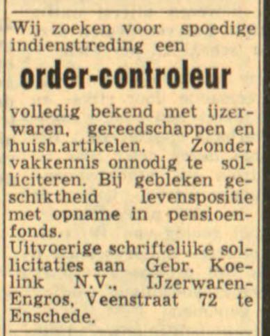 Veenstraat 72 Gebr. Koelink N.V. Ijzerwaren advertentie Leeuwarder Courant 17-11-1955.jpg