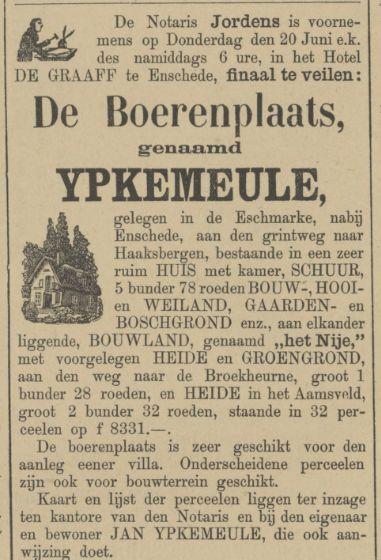 Ypkemeule Eschmarke Grintweg naar Haaksbergen krantenbericht Tubantia 12-6-1889.jpg