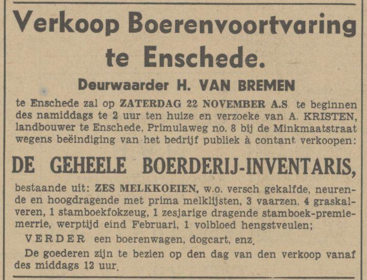 Primulaweg 8 A. Kristen advertentie Tubantia 20-11-1941.jpg