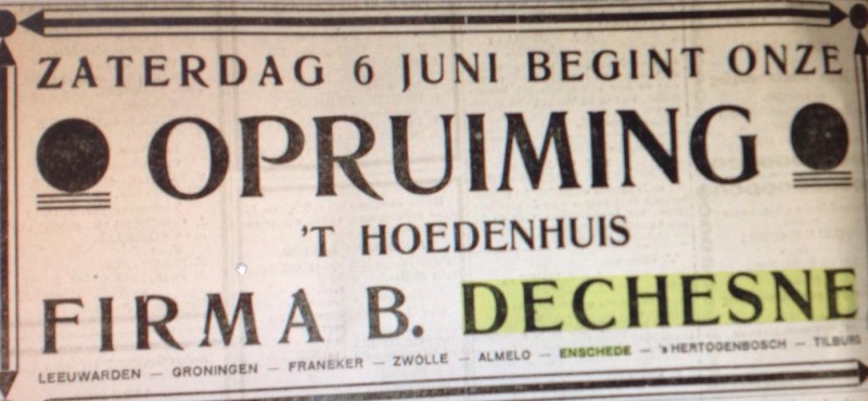 Oldenzaalsestraat Hoedenhuis Firma B. Dechesne advertentie 1931.jpg