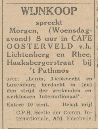Haaksbergerstraat  bij 't Pathmos cafe Oosterveld v.h. Lichtenberg en Rhee advertentie Tubantia 13-1-1931.jpg