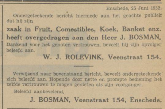 Veenstraat 154 J. Bosman Fruit, Comestibles, Koek, Banketzaak advertentie Tubantia 24-6-1932.jpg