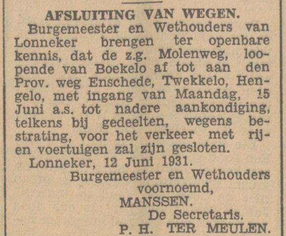 Molenweg Boekelo krantenbericht  Tubantia 15-6-1931.jpg