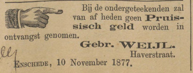 Haverstraat Gebr. Weijl advertentie Tubantia 10-11-1877.jpg