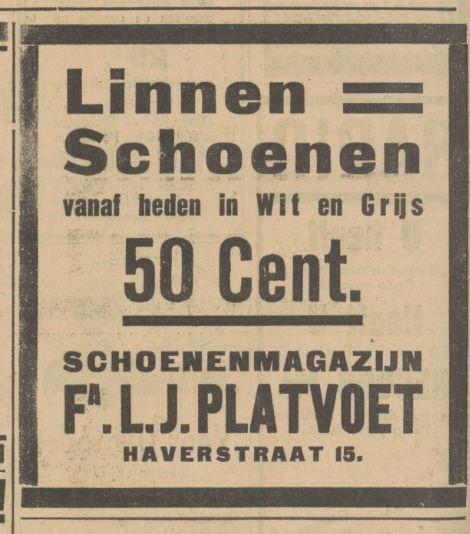 Haverstraat 15 Fa. L.J. Platvoet, schoenenzaak advertentie Tubantia 9-6-1927.jpg