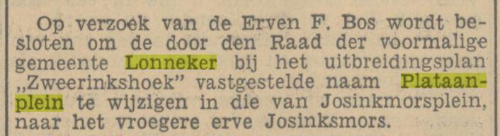 Plataanplein wijzigen in Josinkmorsplein krantenbericht Tubantia 3-12-1935.jpg