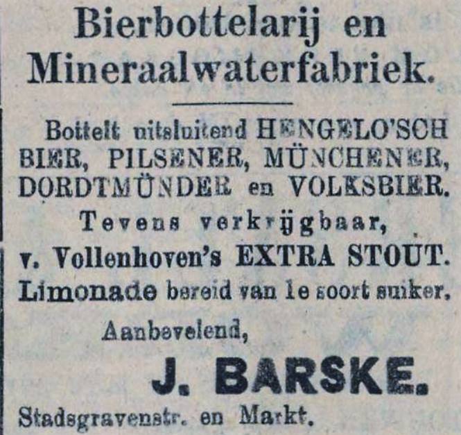 Stadsgravenstraat en Markt Bierbottelarij en Mineraalfabrikek J. Barske advertentie 1910.jpg