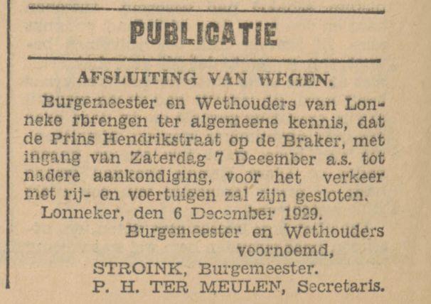 Prins Hendrikstraat op de Braker krantenbericht Tubantia 6-12-1929.jpg