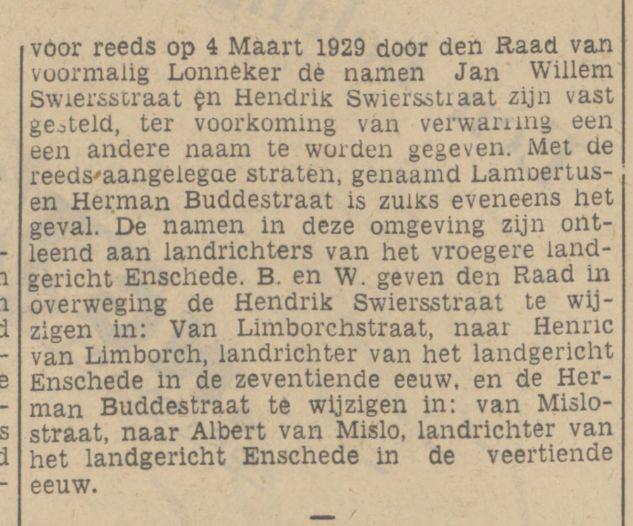 Hendrik Swiersstraat wordt Van Limborchstraat krantenbericht Tubantia 23-2-1939.jpg