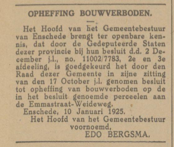 Weideweg Emmastraat krantenbericht Tubantia 13-1-1925.jpg