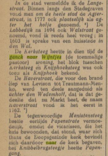 Kerksteeg heette Ganck naar Wijntjes krantenbericht Tubantia 2-12-1916.jpg