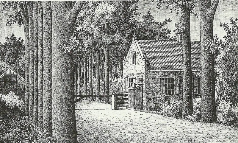 Hengelosestraat ter hoogte van de Bosweg stond dit Tolhuis tegenover De Broierd pentekening van E. van Beest.jpg