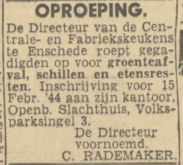 Volksparksingel 3 Openbaar slachthuis advertentie Twentsch nieuwsblad 10-2-1944.jpg