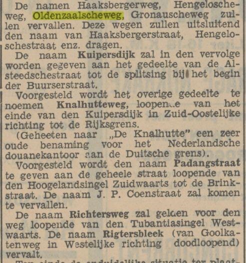 Oldenzaalscheweg wordt Oldenzaalschestraat krantenbericht Tubantia 7-5-1936.jpg