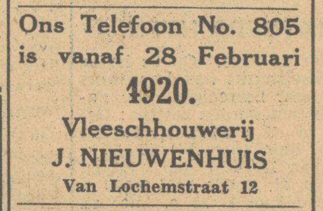 Van Lochemstraat 12 Vleeschhouwerij J. Nieuwenhuis advertentie Tubantia 25-2-1933.jpg