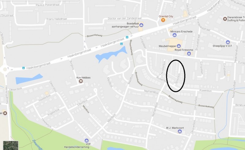 Spoorbos in wijk Ruwenbos Google maps.jpg