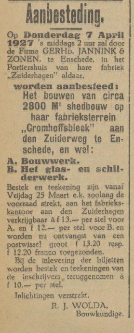 Zuiderweg Cromhoffsbleek advertentie Tubantia 24-3-1927.jpg