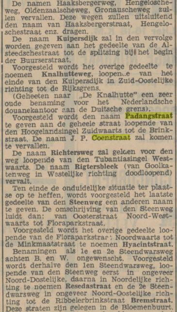 J.P. Coenstraat wordt Padangstraat advertentie Tubantia 7-5-1936.jpg