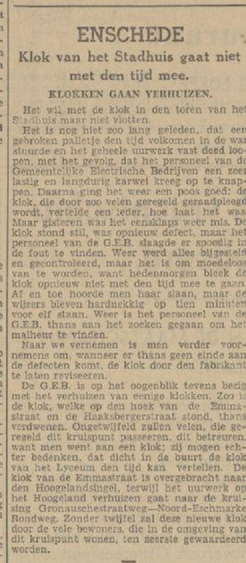 Langestraat Stadhuis klok krantenbericht Tubantia 7-12-1939.jpg