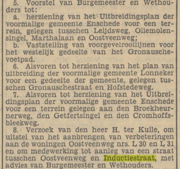 Inductiestraat krantenbericht Tubantia 13-10-1936.jpg