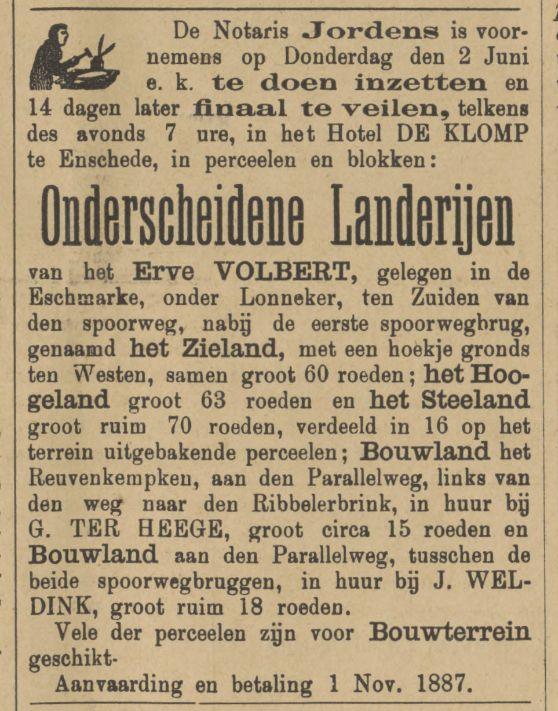 Erve Volbert krantenbericht Tubantia 25-5-1887.jpg