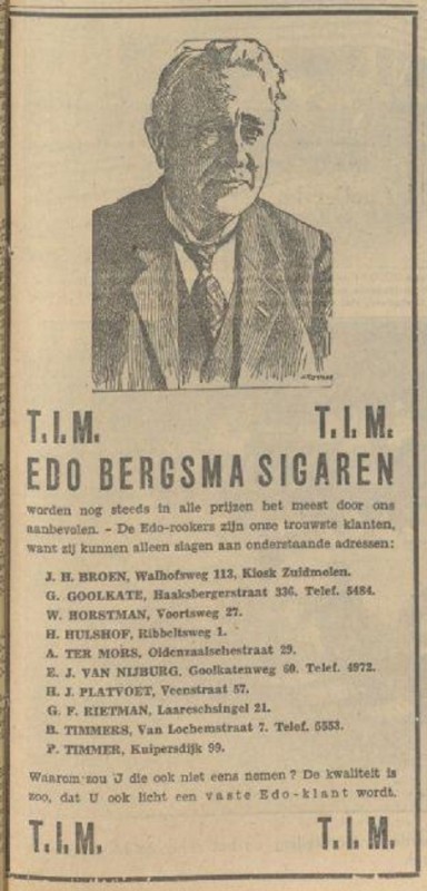 Edo Bergsma sigaren advertentie Tubantia 16-6-1934.jpg