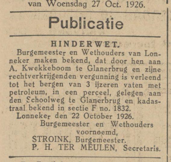 Schoolweg Glanerbrug A. Kwekkeboom krantenbericht Tubantia 27-10-1926.jpg