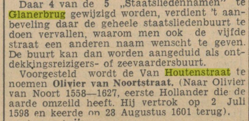 Van Houtenstraat wordt Olivier van Noortstraat krantenbericht Tubantia 5-5-1936.jpg