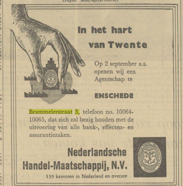 Brammelerstraat 3 Nederlandsche Handel-Maatschappij NV. advertentie Algemeen Handelsblad 31-8-1957 .jpg