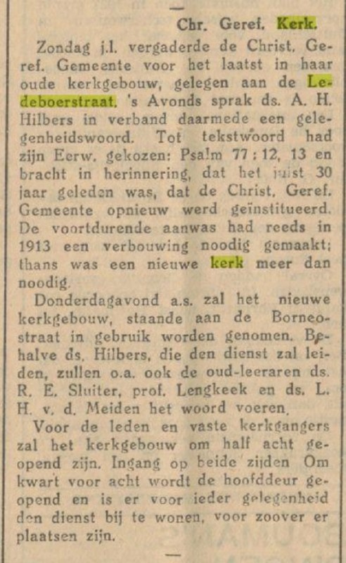 Ledeboerstraat Chr. Geref.Kerk naar Borneostraat krantenbericht Tubantia 7-1-1930.jpg