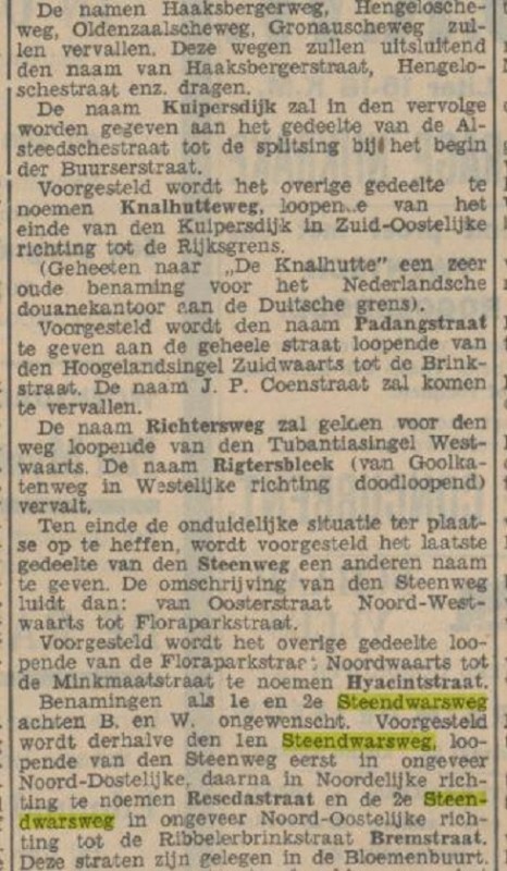 1e Steendwarsweg wordt Resedastraat 2e Steendwarsweg wordt Bremstraat krantenbericht Tubantia 7-5-1936.jpg