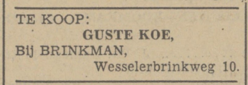 Wesselerbrinkweg 10 Brinkman advertentie Tubantia 29-4-1942.jpg