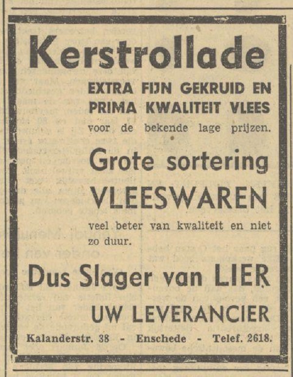 Kalanderstraat 38 Slager van Lier advertentie Tubantia 22-12-1949.jpg