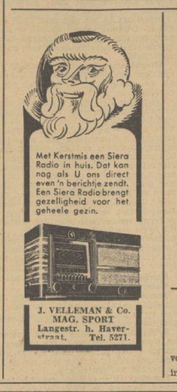 Langestraat hoek Haverstraat J. Velleman & Co Magazijn Sport advertentie Tubantia 13-12-1940.jpg