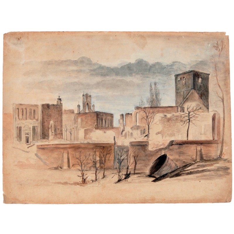 Aquarel Gezicht op een gedeelte van Enschede na de brand van 1862. vervaardiger Lambertus Johannes Bruna 1822-1906.jpg