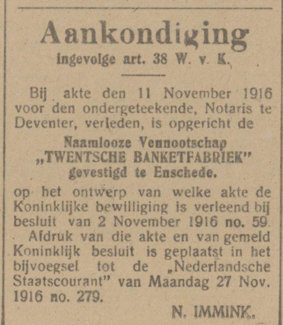 Twentsche Banketfabriek advertentie Tubantia 2-12-1916.jpg