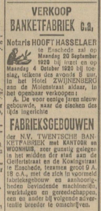 Getfertstraat Koningstraat Twentsche Banketfabriek advertentie Tubantia 4-9-1920.jpg