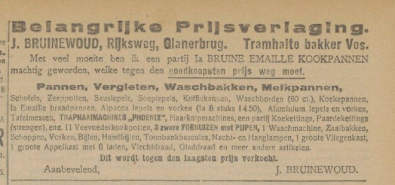 Rijksweg Glanerbrug  J. Bruinewoud advertentie Tubantia 15-9-1919.jpg