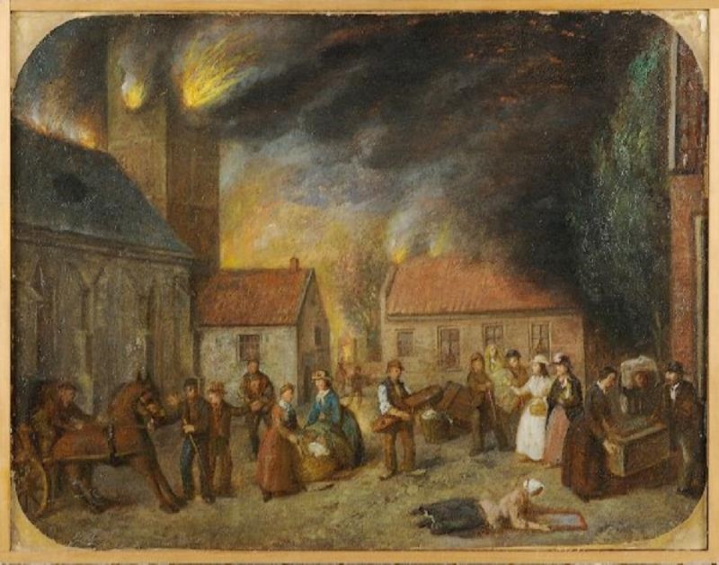 Schilderij Brand van Enschede, 1862. vervaardiger Lambertus Johannes Bruna (1822-1906).jpg