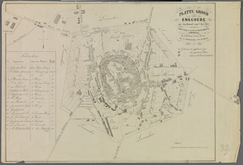kaart de stad Enschede en het wigbold na de brand van 7 mei 1862. Vervaardiger W.E.J. Tjeenk Willink.jpg