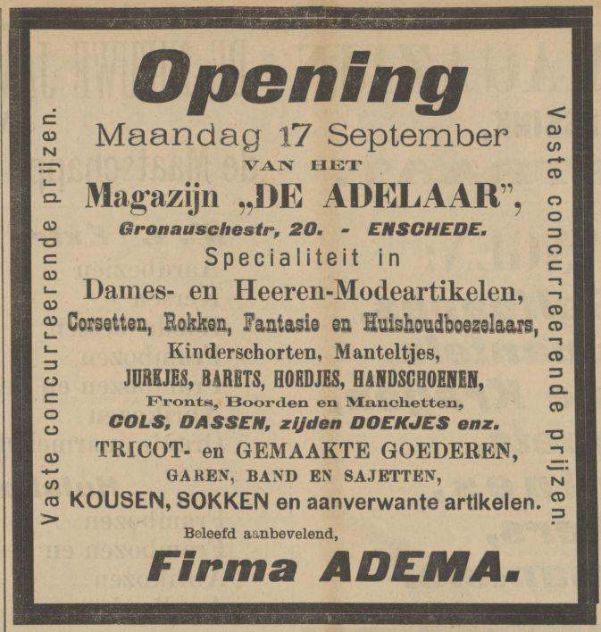 Gronausestraat 20 Magazijn De Adelaar advertentie Tubantia 15-9-1900.jpg