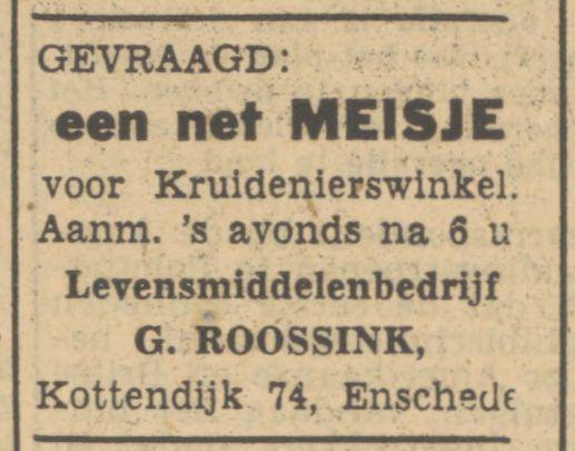 Kottendijk 74 G. Roossink levensmiddelen advertentie Tubantia 19-7-1950.jpg