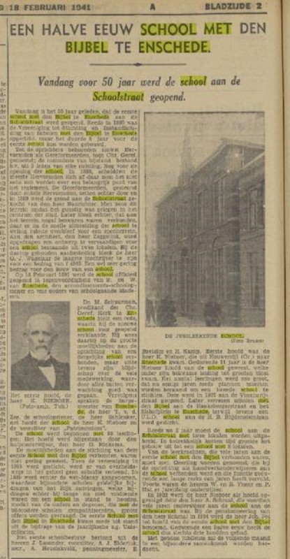 Sxhoolstraat School met de bijbel halve eeuw krantenbericht Tubantia 18-2-1941.jpg