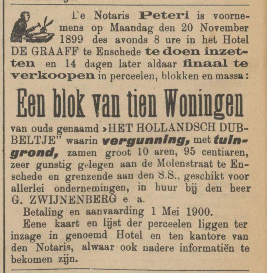 Hollandsch Dubbeltje Molenstraat G. Zwijnenberg advertentie Tubantia 4-11-1899.jpg