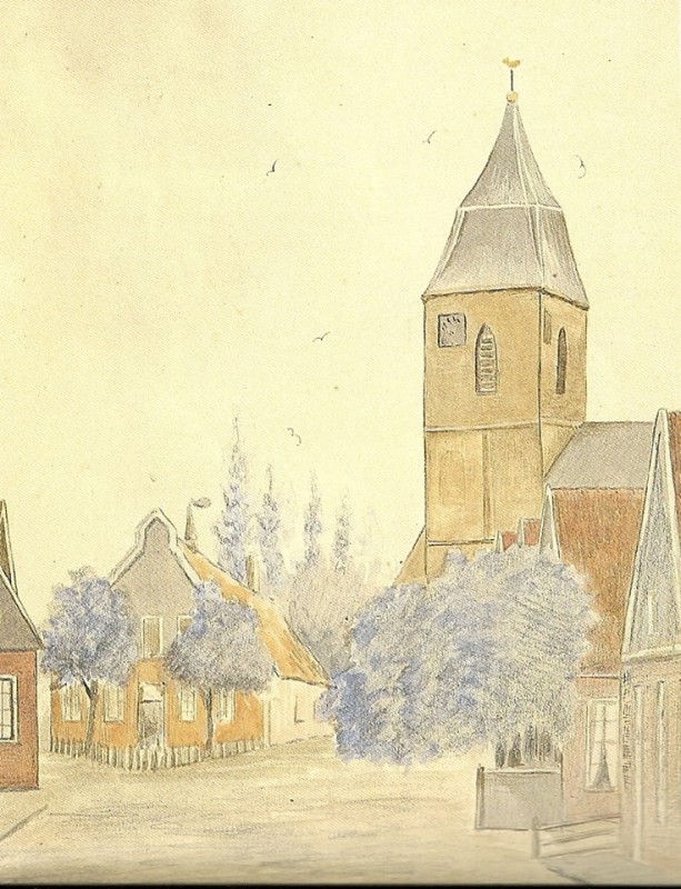 Langestraat richting Markt kerk tekening uit 1839.jpg