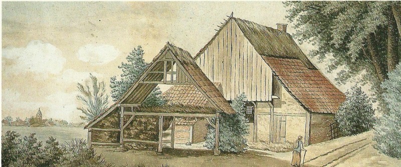 Losserscheweg later Oosterstraat tekeningis van Johanna Elderink Blijdenstein ( 1797-1820) en stelt voor het oude Los Hoes de Snieder.jpg