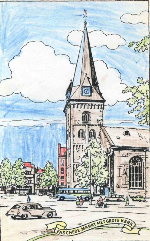 Markt 1955 Tekening van NH-kerk..jpg