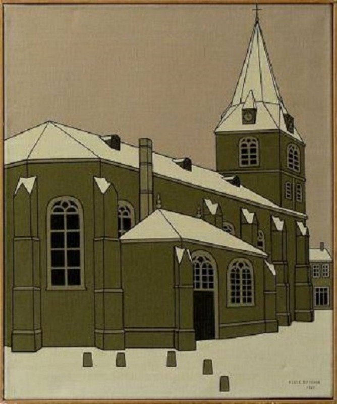 Markt achterkant Grote Kerk schilderij tekening Klaas Bernink 1977.jpg