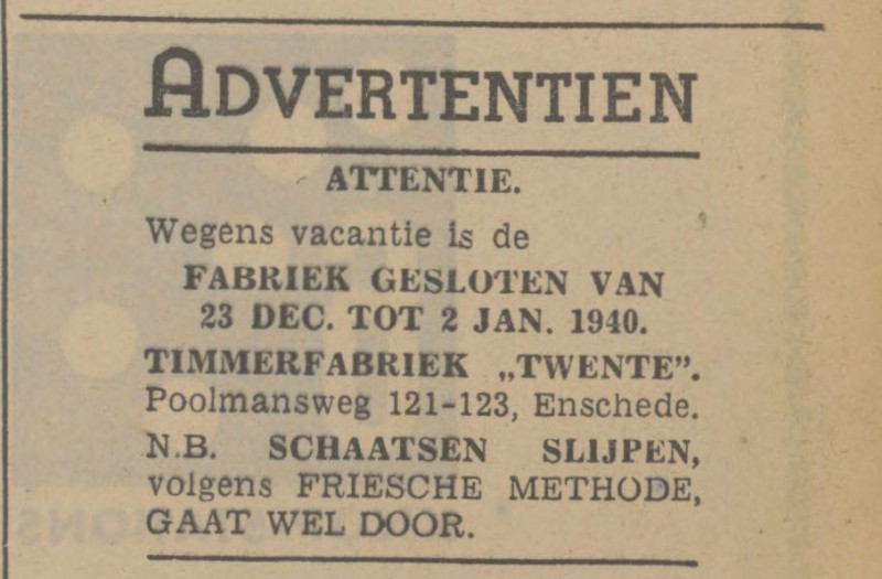 Poolmansweg 121-123 Timmerfabriek Twente schaatsen slijpen advertentie Tubantia 20-12-1939.jpg